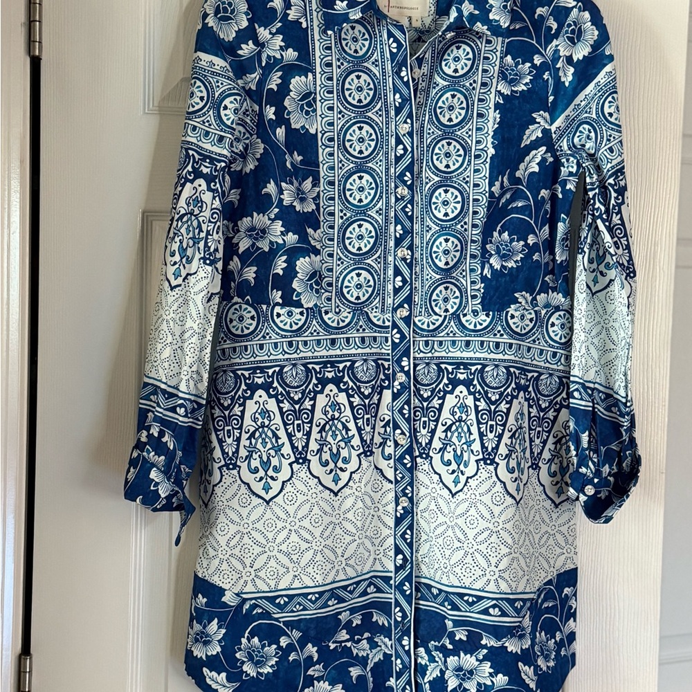 Anthropologie Blue and White Floral Top